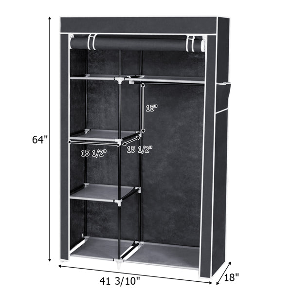 64" Portable Wardrobe – Foldable Clothes Storage Closet with Shelves & Hanging Rail (Grey)