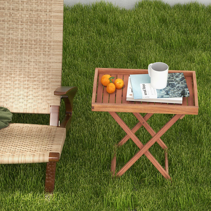 Wooden Side Table with Slatted Tabletop and Sturdy X-Shaped Frame