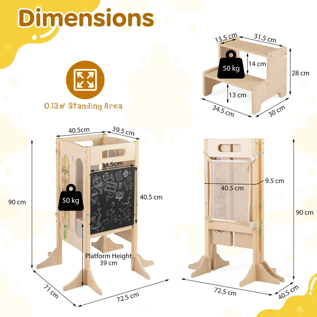 SEDOL 4-in-1 Folding Montessori Learning Tower & Sensory Activity Station — Convertible Kitchen Helper Stool with Art Easel, Step Stool, and Detachable Safety Net