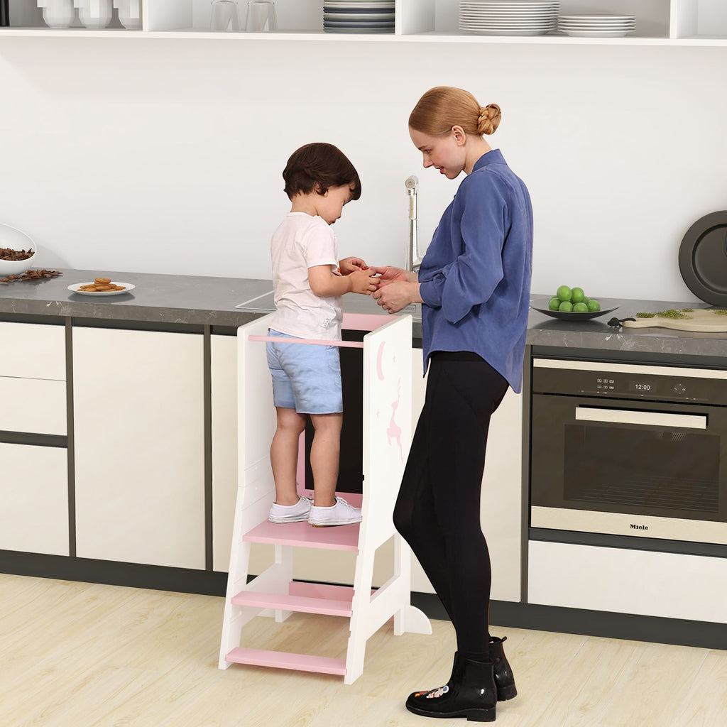 SEDOL 3-in-1 Montessori Learning Tower with Double-Sided Chalkboard & Whiteboard – Height-Adjustable Kitchen Helper Stool with Safety Rails and Anti-Tip Base