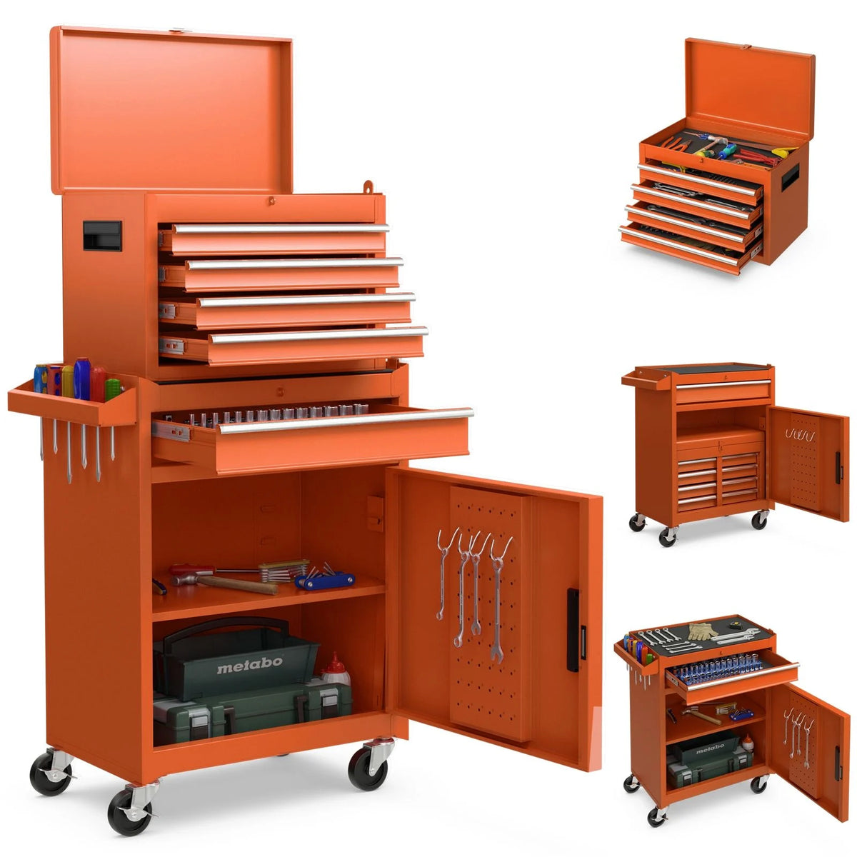 High-Capacity Rolling Tool Cabinet – Lockable Wheels, Metal 2‑in‑1 Chest & Base