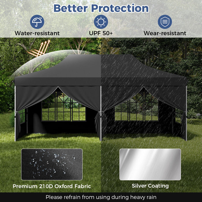 Pop-Up Canopy Gazebo Tent with 6 Removable Sidewalls & Carry Bag