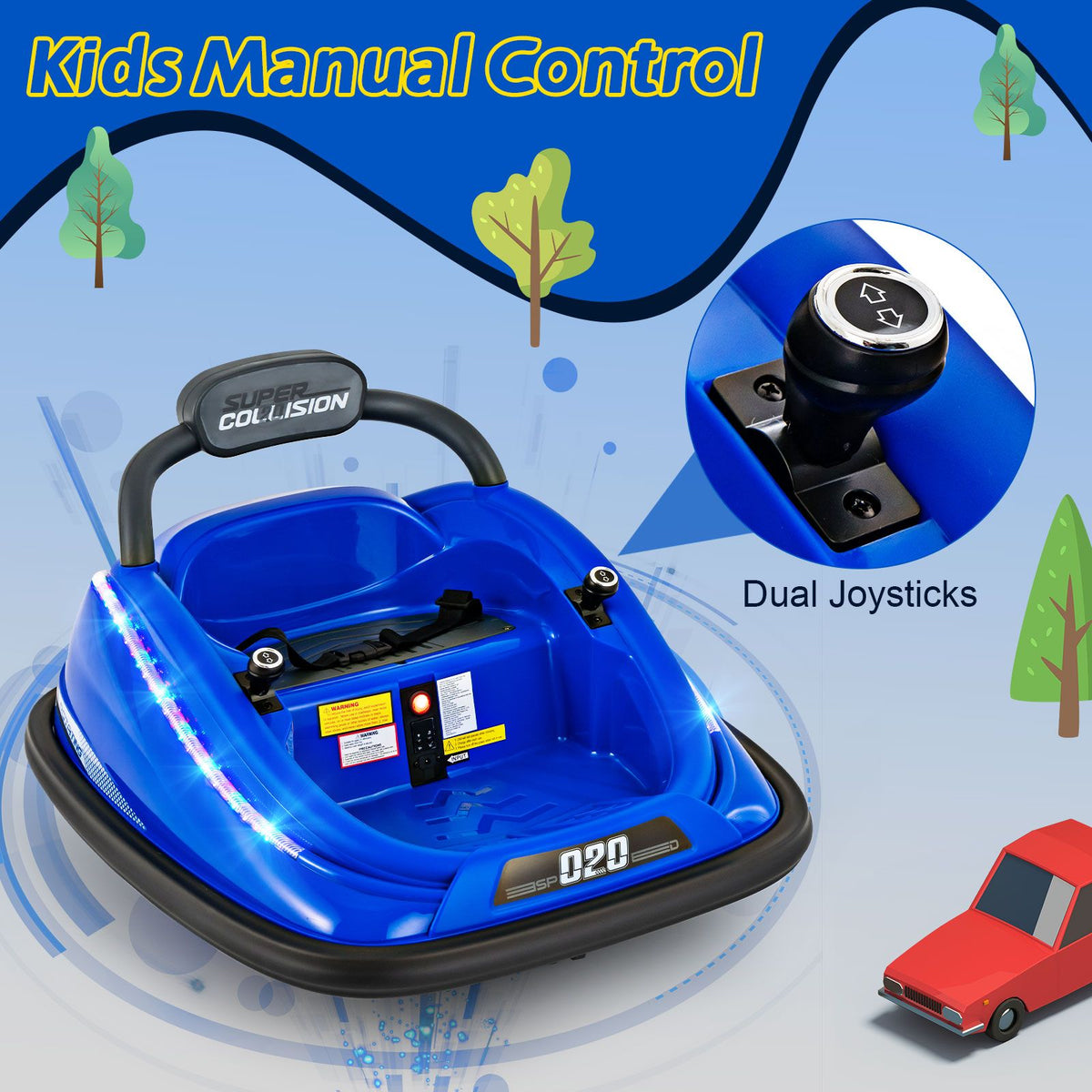 SEDOL 12V High-Performance Kids Bumper Car with 360° Zero-Turn Dual Joysticks 30m Parental Remote Override and Shock-Absorbing Elastic Bumper