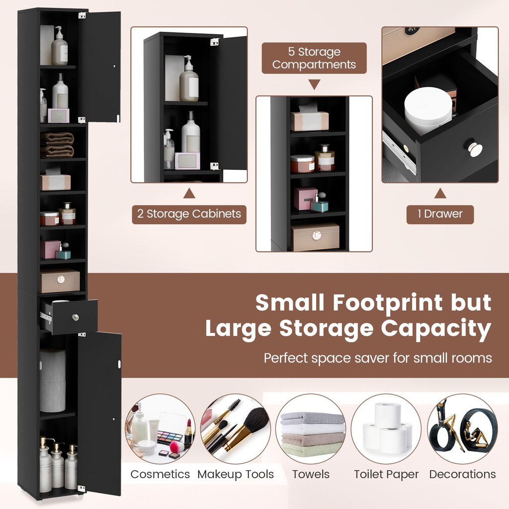 180CM Tall Freestanding Bathroom Cabinet with 2 Doors and 1 Drawer