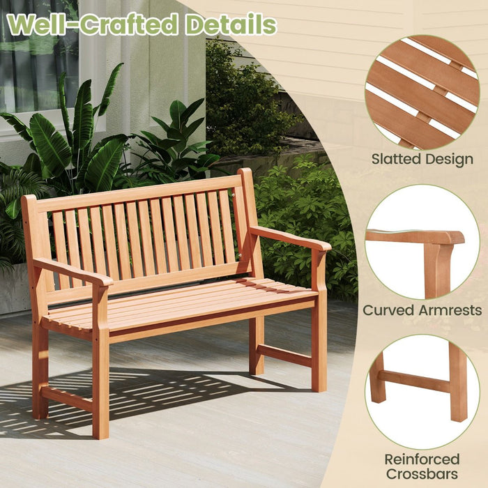 Solid Wood Garden Bench – Outdoor Seating with Curved Armrests & Backrest