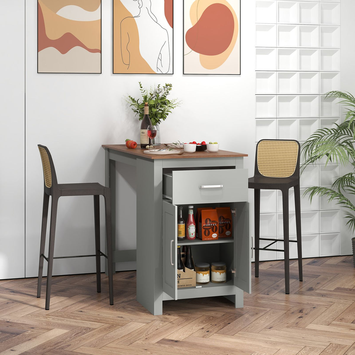 Counter Height Table with Storage Rectangular Pub Dining Table