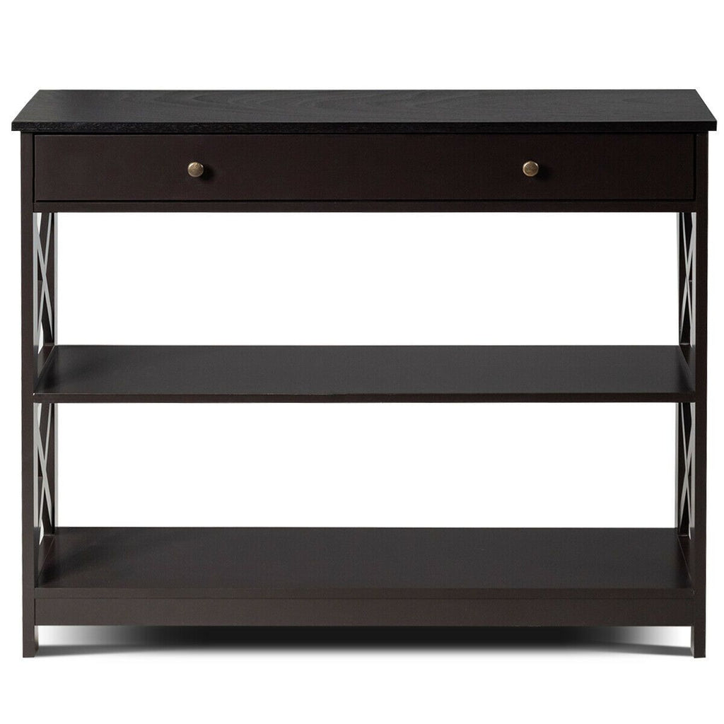 3-Tier Console Table with 1 Drawer and 2 Storage Shelves
