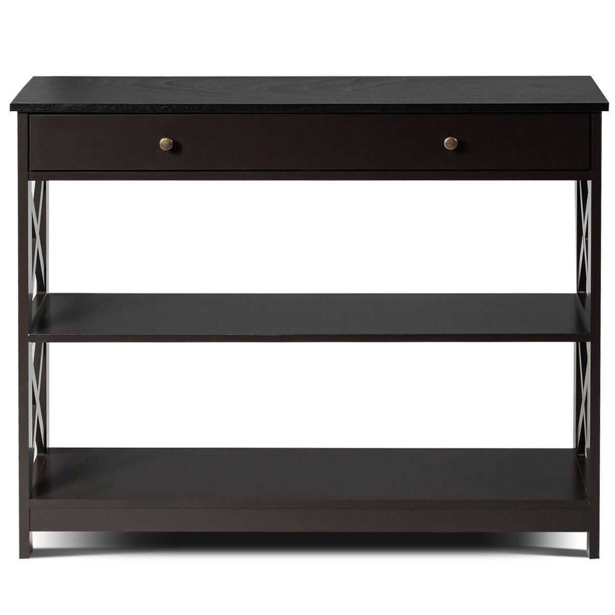 3-Tier Console Table with 1 Drawer and 2 Storage Shelves