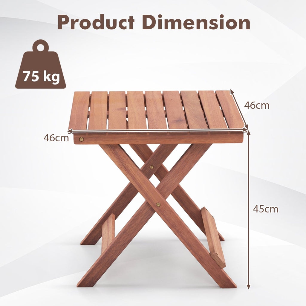 Wooden Side Table with Slatted Tabletop and Sturdy X-Shaped Frame