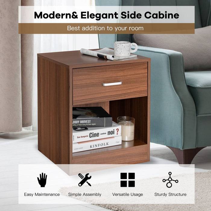 2-Tier Nightstand with Drawer and Open Component