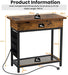 Industrial Slim Sofa Side Table with Charging Station and Flip Top