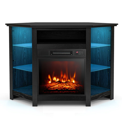 Corner TV Stand with Fireplace Insert and LED Lights