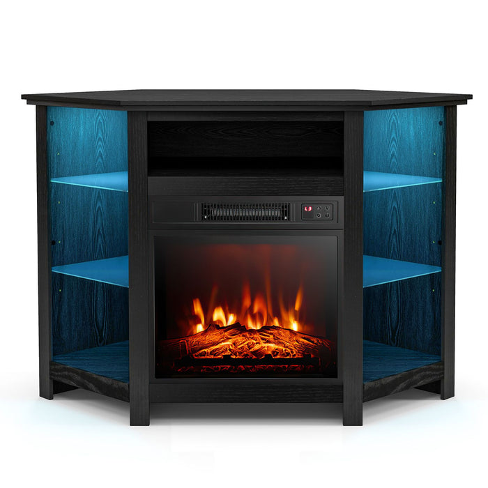 Corner TV Stand with Fireplace Insert and LED Lights