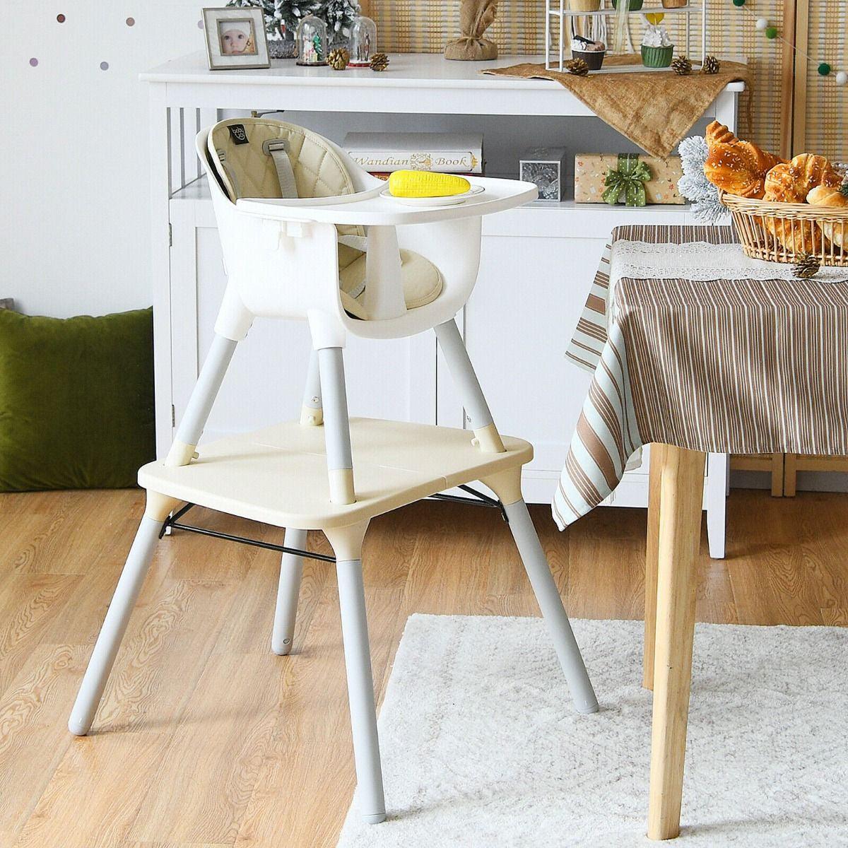 SEDOL 5-in-1 Convertible Baby High Chair & Independent Play Table Set with 5-Point Safety Harness 2-Position Removable Tray and Waterproof Easy-Clean Cushion