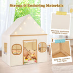 SEDOL Large Indoor Kids Playhouse with Plush Coral Velvet Mat and LED Star Lights Breathable Cotton-Blend Play Tent with Storage Pockets for Reading and Napping