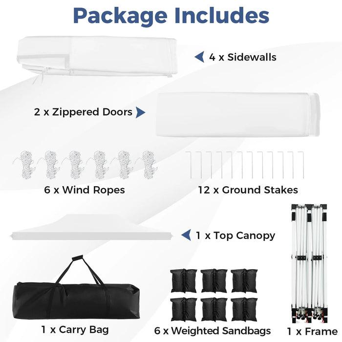 Pop-Up Canopy Gazebo Tent with 6 Removable Sidewalls & Carry Bag