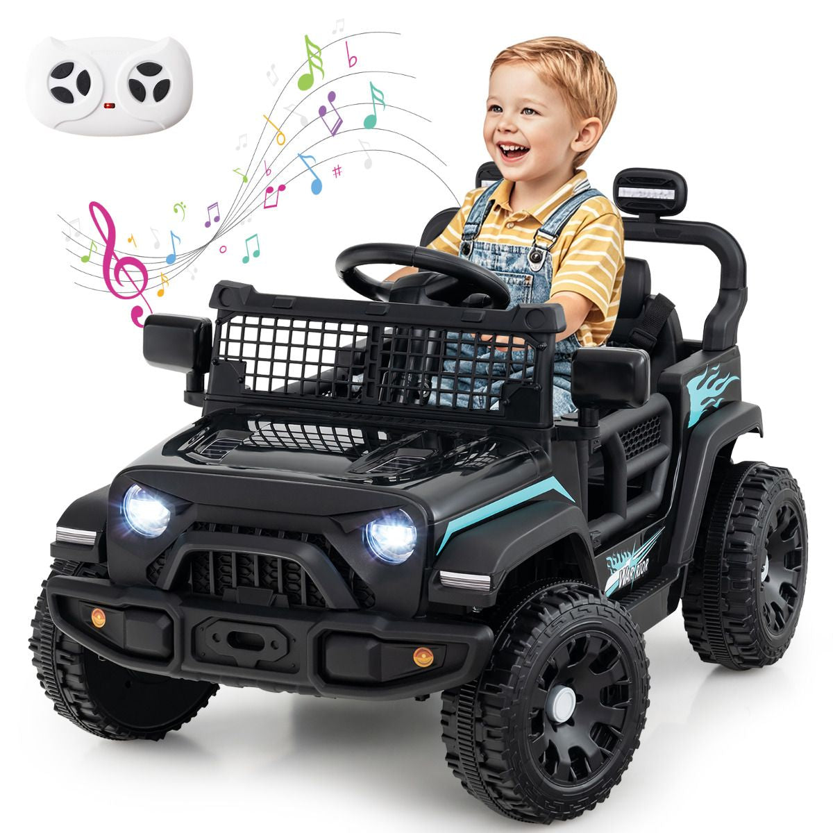 SEDOL 12V Electric Ride-On Truck for Kids with Parental Remote Control Dual 25W Motors All-Terrain Shock Absorbers LED Headlights and Soft-Start Safety System