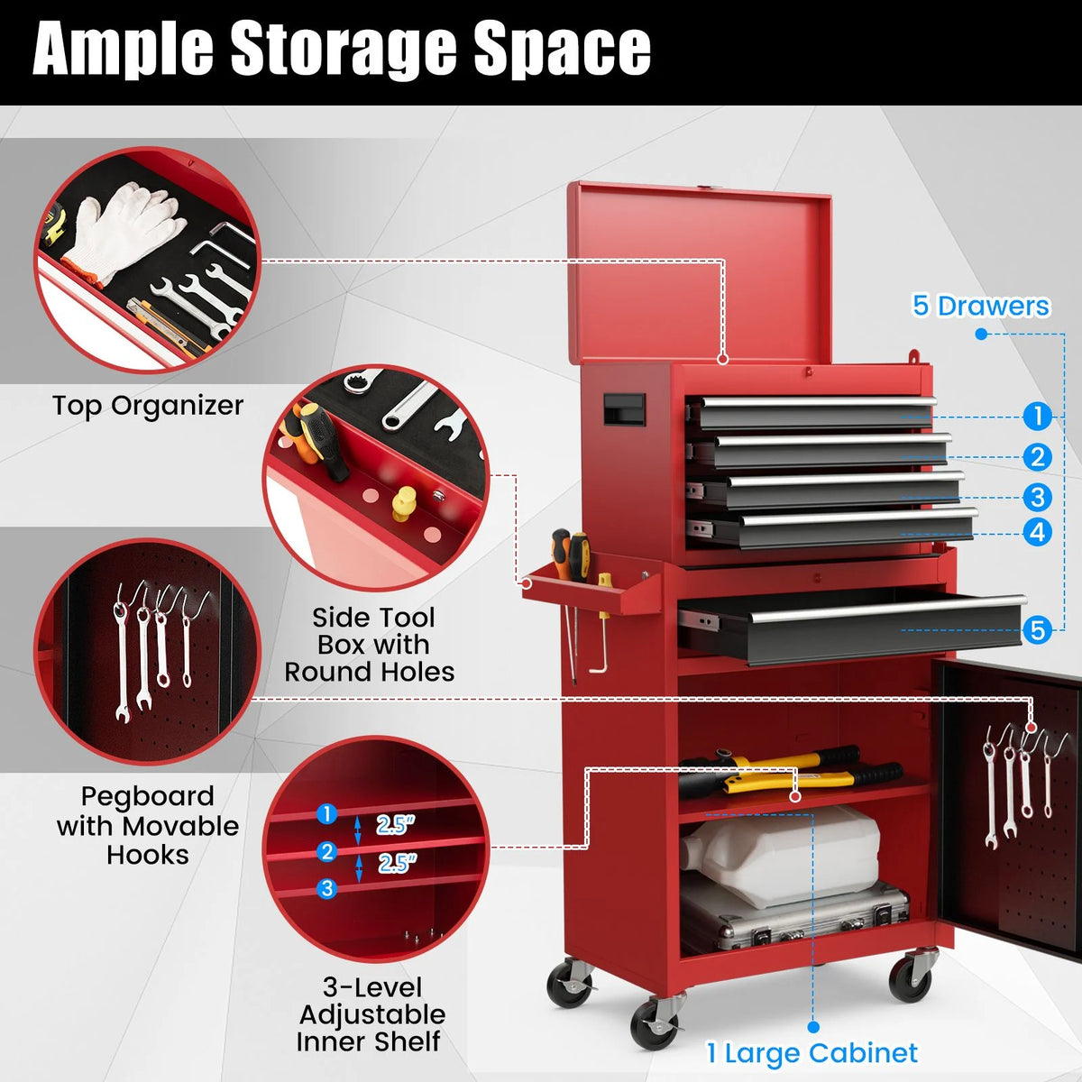 High-Capacity Rolling Tool Cabinet – Lockable Wheels, Metal 2‑in‑1 Chest & Base
