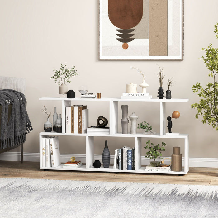 2-Tier Irregular Storage Shelf Wood Shelving Units with 4 Compartments