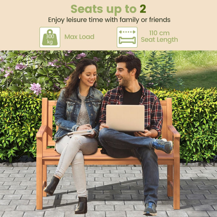 Solid Wood Garden Bench – Outdoor Seating with Curved Armrests & Backrest