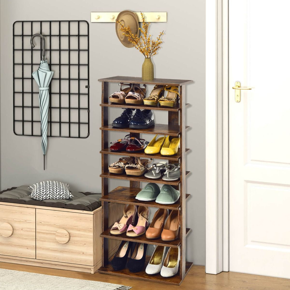 Extra Wide Wooden Vertical Shoe Rack with 7 Shelves
