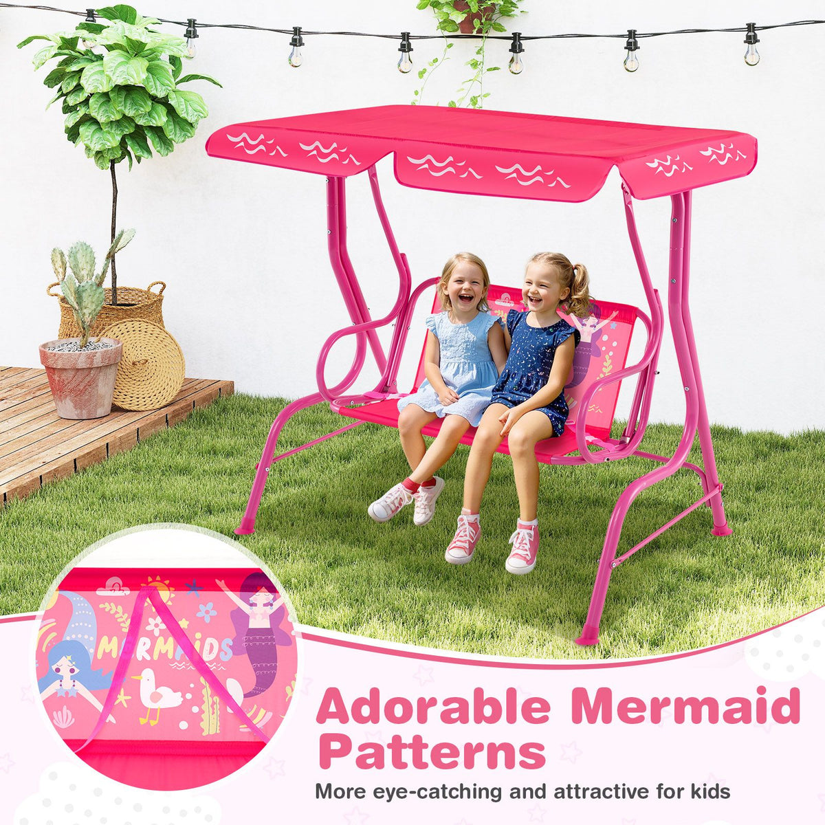 2-Seater Kids Swing Chair with Adjustable Canopy & Safety Belts