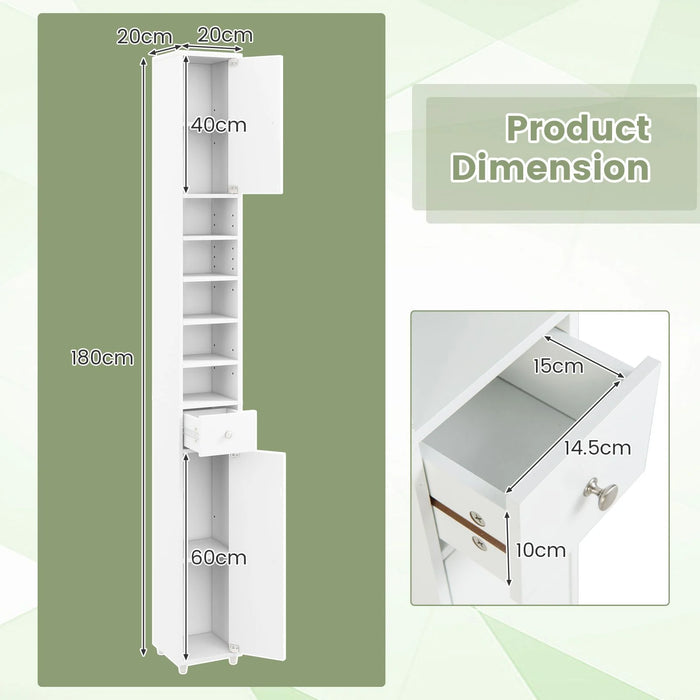 180CM Tall Freestanding Bathroom Cabinet with 2 Doors and 1 Drawer