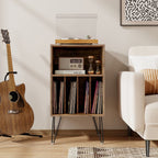 3-Tier Record Player Stand with Charging Station Shelf and 4 Dividers