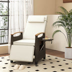 Patio Rattan Recliner Chair with Adjustable Backrest, Footrest & Flip Side Table
