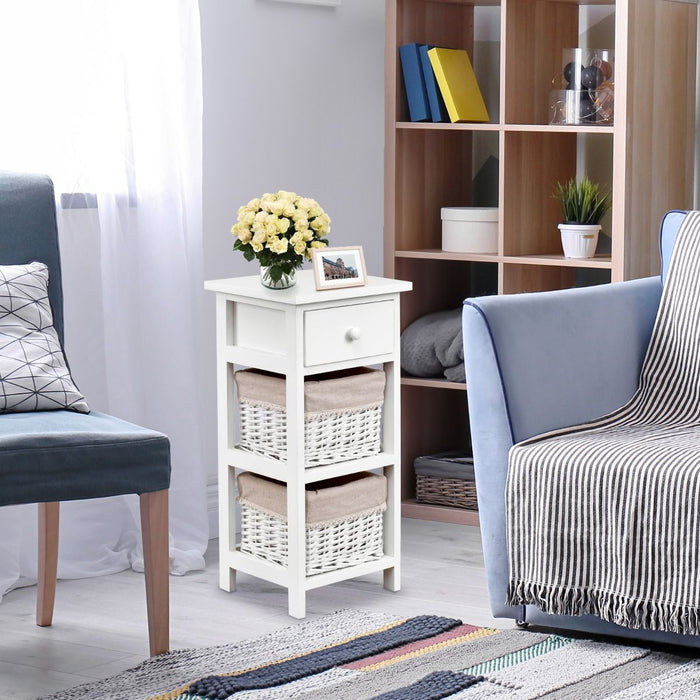 Bedside Table Made of Paulownia Wood in Country House Style