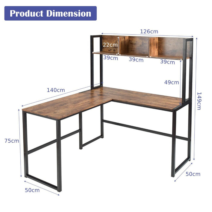 L-Shaped Corner Computer Desk with Storage Bookshelf