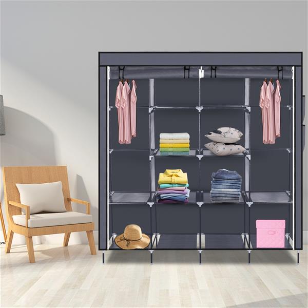 67" Portable Clothes Wardrobe – 12-Shelf Fabric Closet Organiser (Grey)