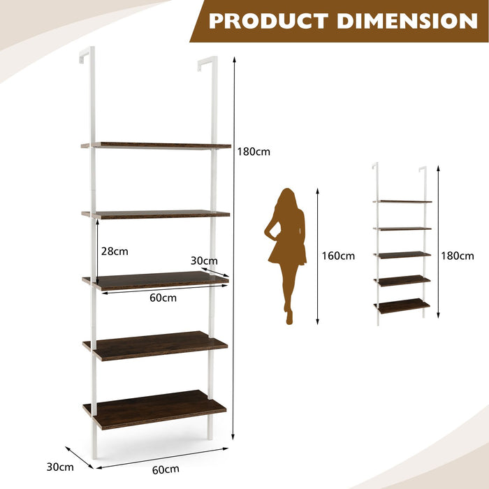 5-Tier Ladder Shelf with Steel Frame for Living Room Bedroom Office