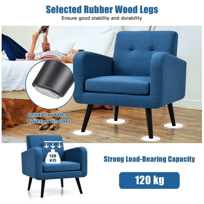 Mid-Century Modern Upholstered Accent Chair with Rubber Wood Legs