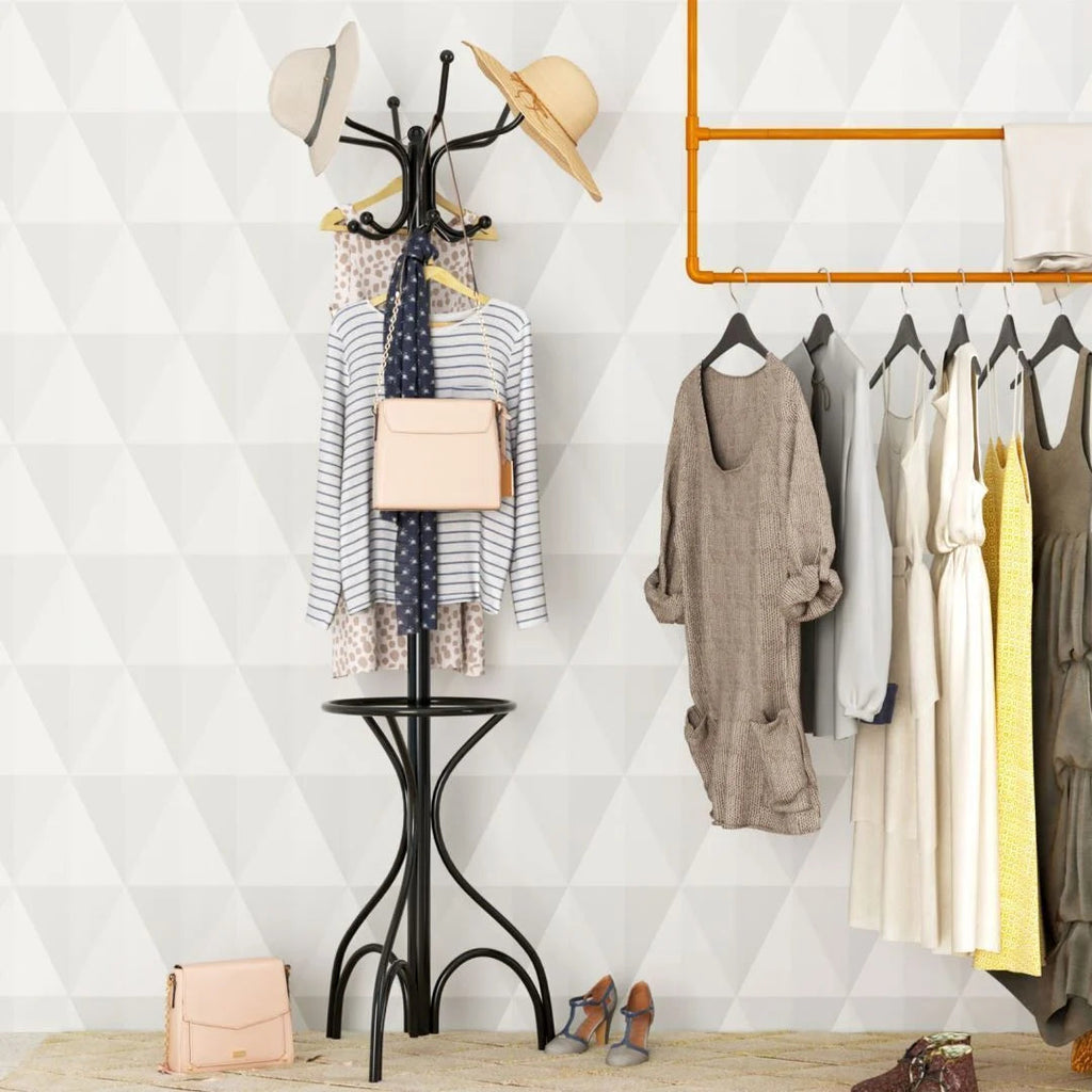 Modern Freestanding Metal Coat Stand with 12 Hooks