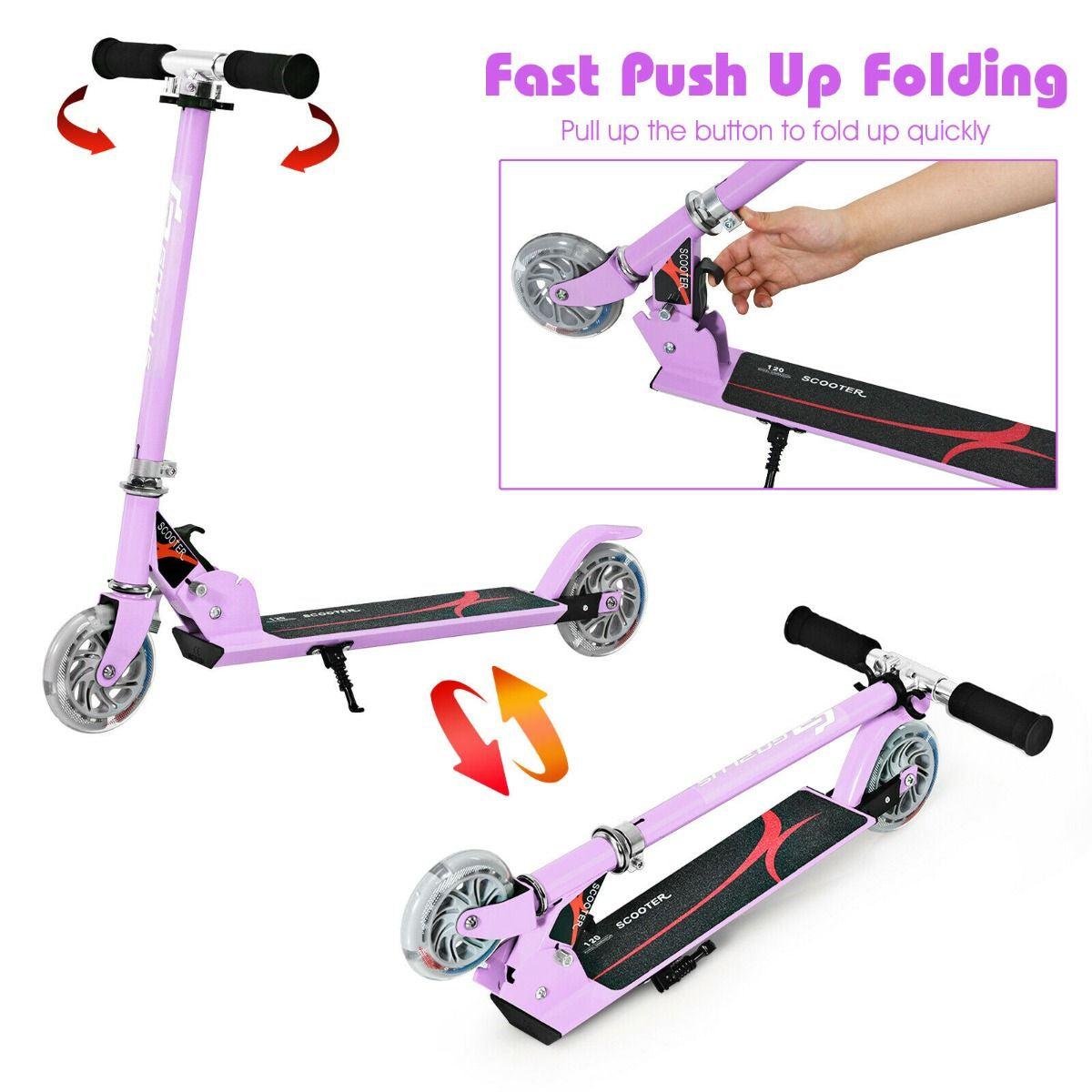 Aluminium Folding Stunt Scooter with LED Wheels – Kids T-Bar Kick Scooter