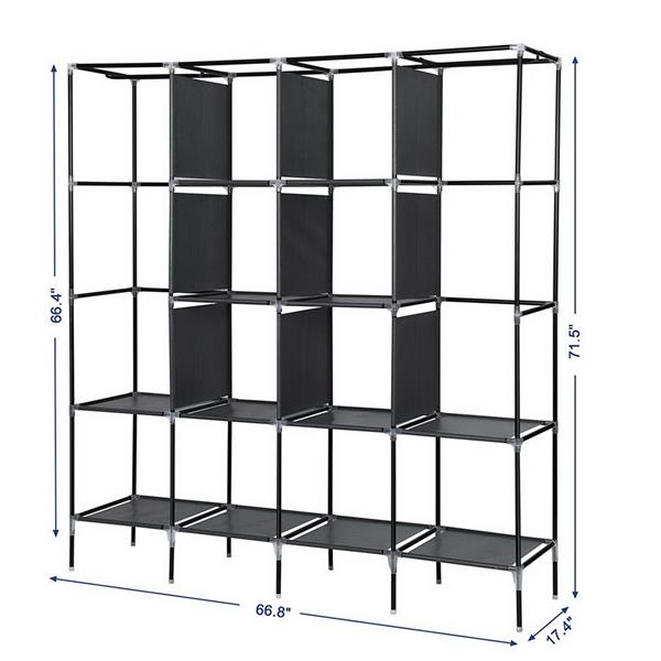 67" Portable Clothes Wardrobe – 12-Shelf Fabric Closet Organiser (Grey)