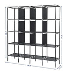 67" Portable Clothes Wardrobe – 12-Shelf Fabric Closet Organiser (Grey)