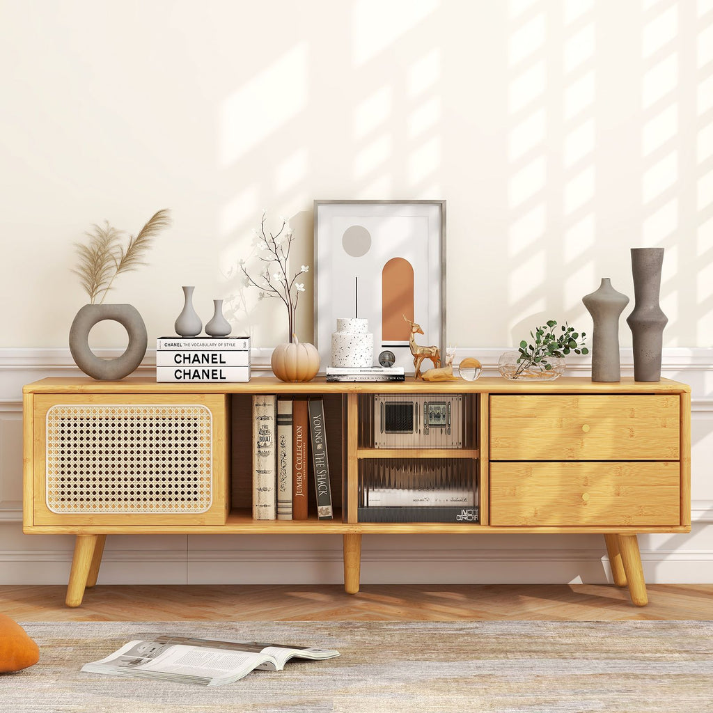 Bamboo TV Stand Modern Console Table for TV up to 65 Inch