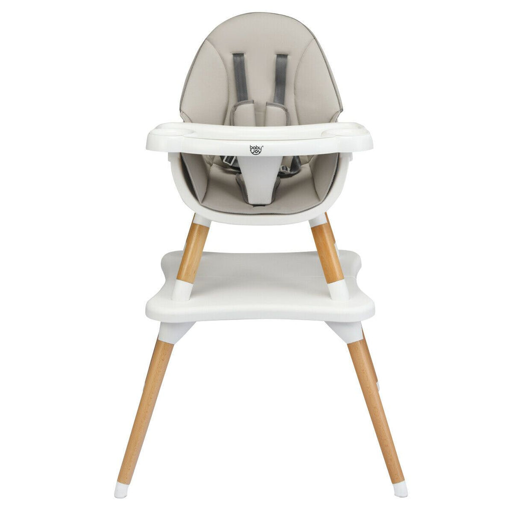 SEDOL 4-in-1 Mid-Century Modern Baby High Chair & Integrated Play Table Set with Solid Beech Legs 5-Point Safety Harness and Adjustable 4-Position Tray