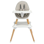 SEDOL 4-in-1 Mid-Century Modern Baby High Chair & Integrated Play Table Set with Solid Beech Legs 5-Point Safety Harness and Adjustable 4-Position Tray