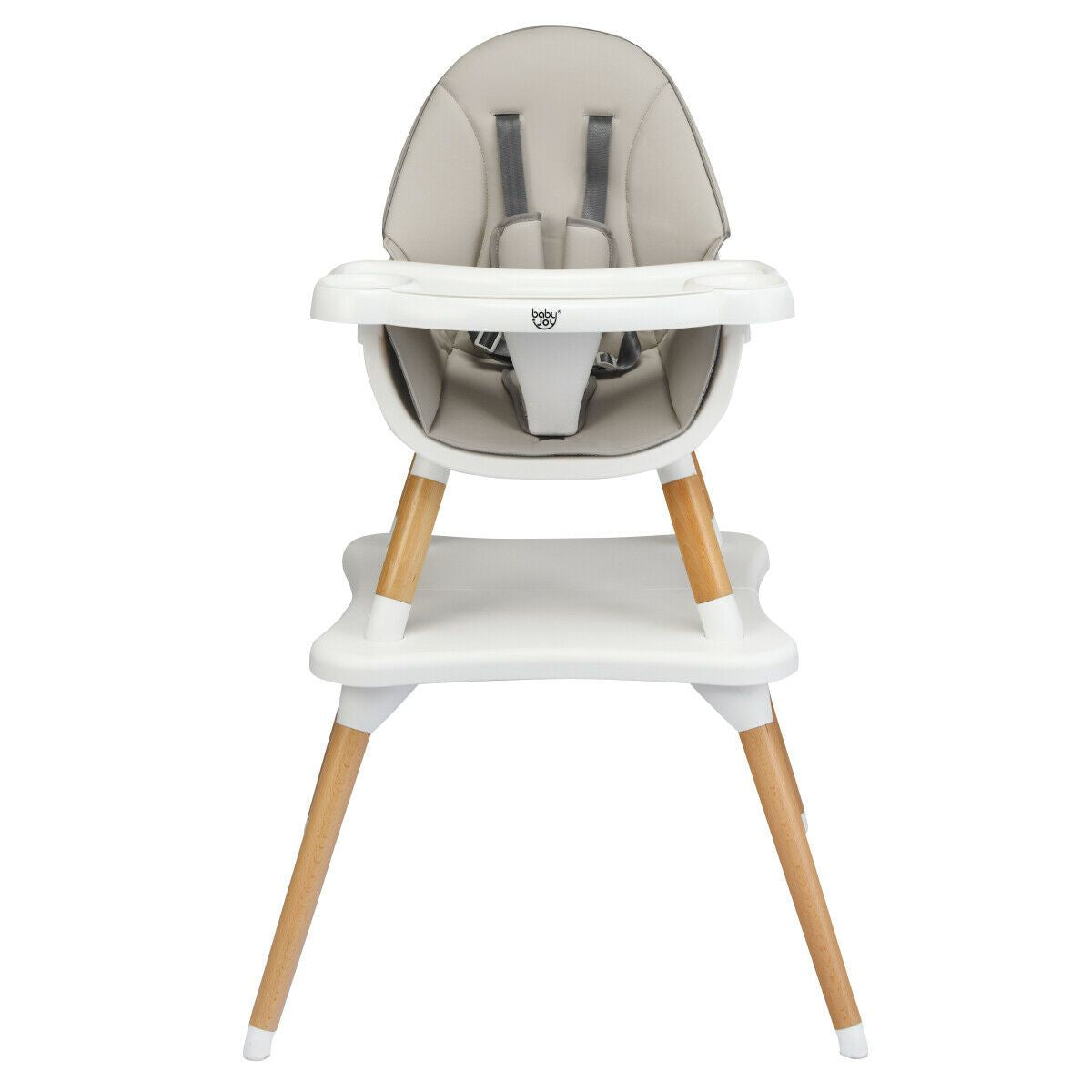 SEDOL 4-in-1 Mid-Century Modern Baby High Chair & Integrated Play Table Set with Solid Beech Legs 5-Point Safety Harness and Adjustable 4-Position Tray