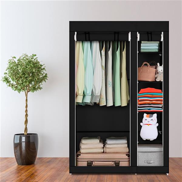 67" Portable Clothes Wardrobe – Fabric Closet with Hanging Rod (Black)