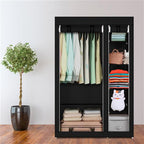 67" Portable Clothes Wardrobe – Fabric Closet with Hanging Rod (Black)