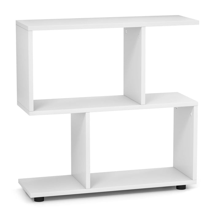 2-Tier Irregular Storage Shelf Wood Shelving Units with 4 Compartments