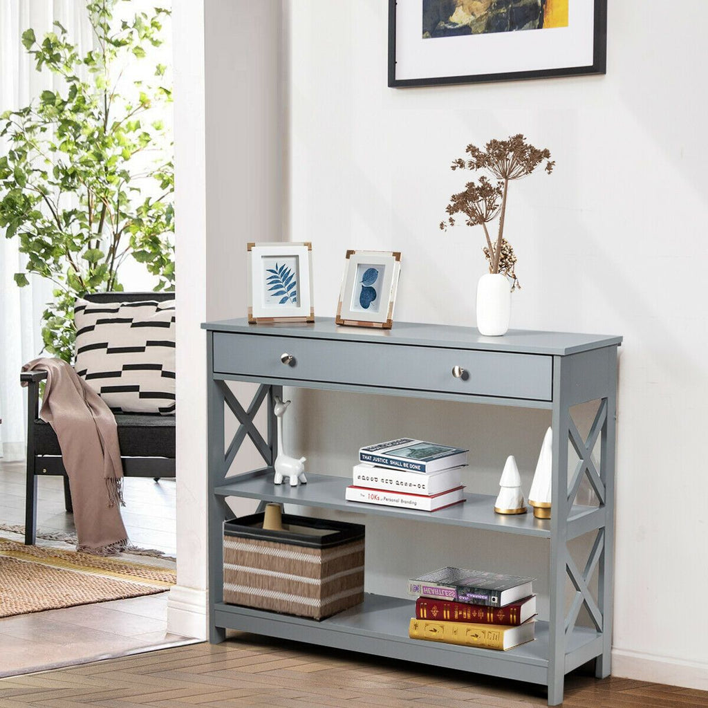 3-Tier Console Table with 1 Drawer and 2 Storage Shelves