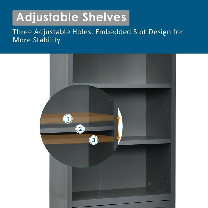 Wooden Tall Bookcase with 3-Tier Storage Cabinet