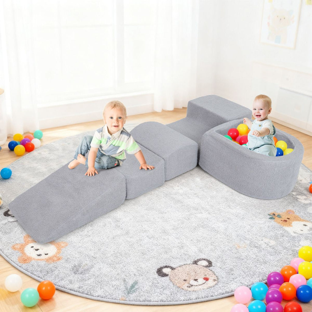 SEDOL 5-Piece Luxury Sherpa Soft Play Set | Toddler Indoor Climbing Foam Blocks with Ball Pit, Slide & Ladder | Machine-Washable Designer Sensory Gym for Active Play & Coordination