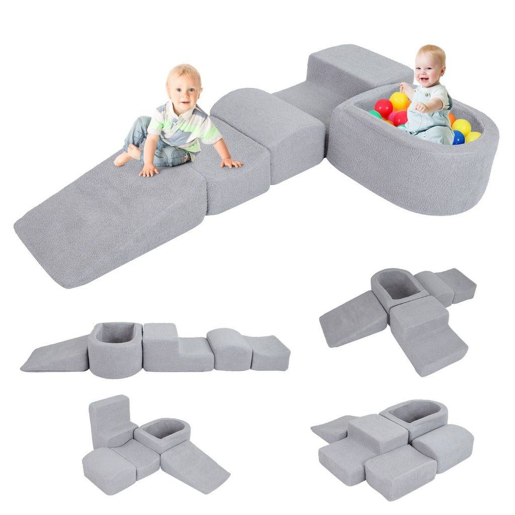 SEDOL 5-Piece Luxury Sherpa Soft Play Set | Toddler Indoor Climbing Foam Blocks with Ball Pit, Slide & Ladder | Machine-Washable Designer Sensory Gym for Active Play & Coordination