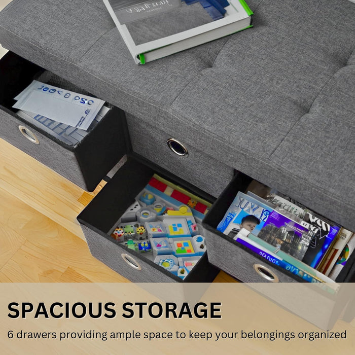 folding fabric ottoman storage box with 6 storage drawers - sedol (2)